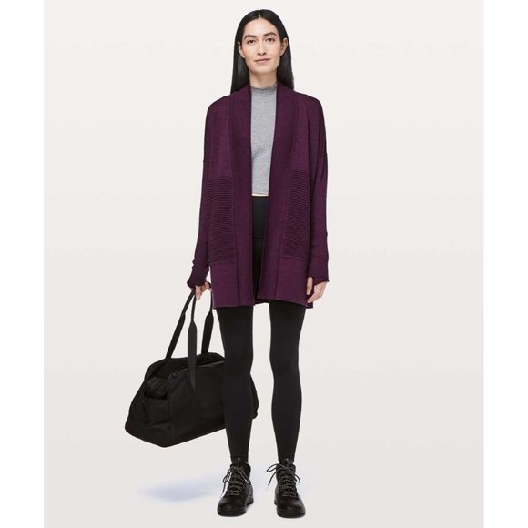 lululemon athletica Sweaters - Lululemon Merino Wool Sit In Lotus Wrap ll Sweater Size 12 Heathered Plum